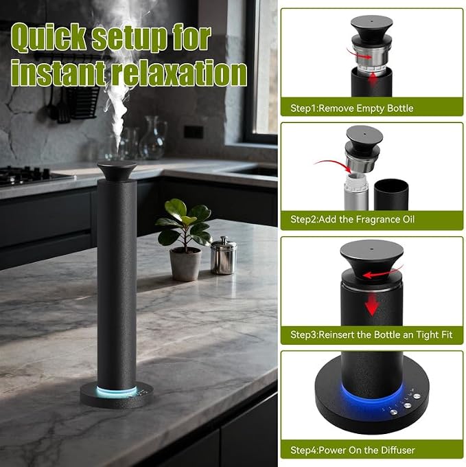 Waterless Scent Diffuser Machine with 4 Lights and Breathing Lights Modes Max Coverage 2500 sq.ft. Essential Oil Diffusers Fragrance Large Room Rechargeable App Remote Control Black Knight