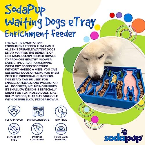 SodaPup Waiting Dogs eTray – Durable Enrichment Feeder Made in USA from Non-Toxic, Pet-Safe, Food Safe Material for Mental Stimulation, Calming, Slowing Down Eating, Healthy Digestion, & More