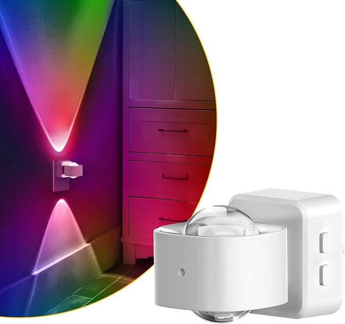 L LOHAS LED Night Light, Color Changing Night Lights Plug into Wall RGB | Rotating White Nightlight, Dusk to Dawn Sensor, Rainbow Nightlights Projector for Bathroom, Gaming Room, Decor, Gifts,1 Pack