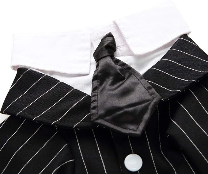 GabeFish Pets Wedding Jackets Suit for Dogs with Bow Tie Puppy Cat Formal Clothes Shirt Tuxedo (Striped, S (Chest 12.9in/33cm)