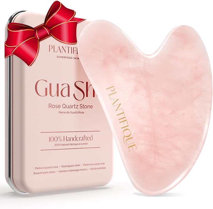 PLANTIFIQUE Rose Quartz Gua Sha Tool – Anti-Aging Face Massager & Jawline Shaper for Skincare Routine – Facial Massage & Skin Care Gift