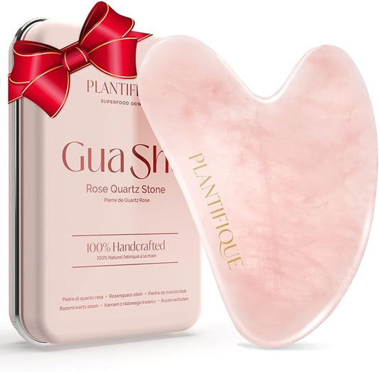 PLANTIFIQUE Rose Quartz Gua Sha Tool – Anti-Aging Face Massager & Jawline Shaper for Skincare Routine – Facial Massage & Skin Care Gift