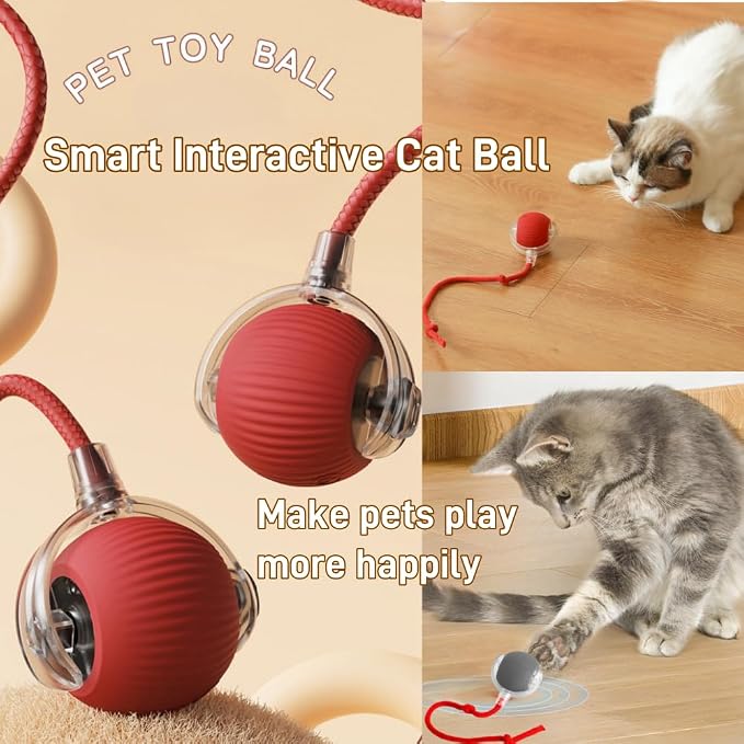 Interactive Cat Toys for Indoor Cats, Agility Move Cat Balls,Motion Activated Cat Balls, Cat Toys for Bored Indoor Cats（Red）