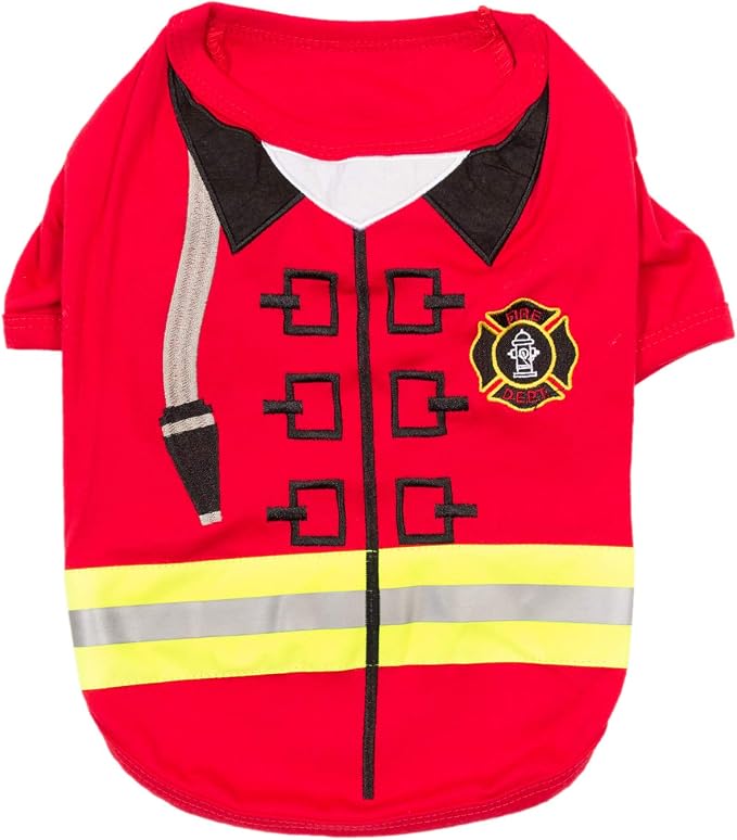 Parisian Pet Dog Costume - 100% Cotton Firefighter Dog Clothes for Large Dogs - Lightweight Puppy Outfits - Funny French Bulldog Clothes - Sleeved Red Shirt for Dogs - Stretchy Pet Costume