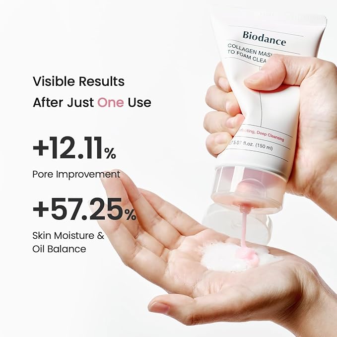 BIODANCE Collagen Mask To Foam Cleanser, 2-in-1 Pore Mask and Hydrating Foaming Facial Cleanser for Sensitive Skin, Oily Skin, Korean Skinc Care, Valentines Day Gifts for Herㅣ5.07 fl. oz. (150 ml)