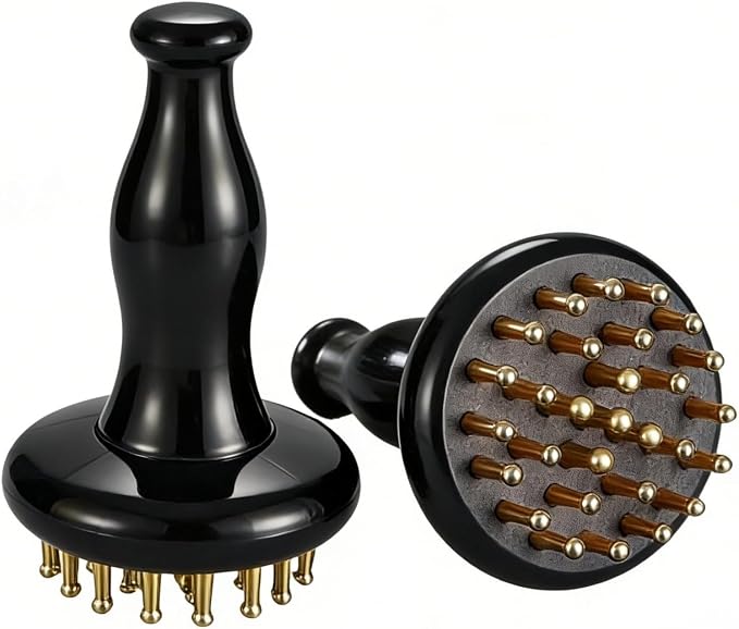 Cellulite Massage Tool 29 Teeth Copper Gua Sha Brush, Home SPA Body Relaxing and Stress Relief Handheld Massager, Meridian Massage Brush for Arms, Thighs, Glutes and Stomach (1 Pcs)