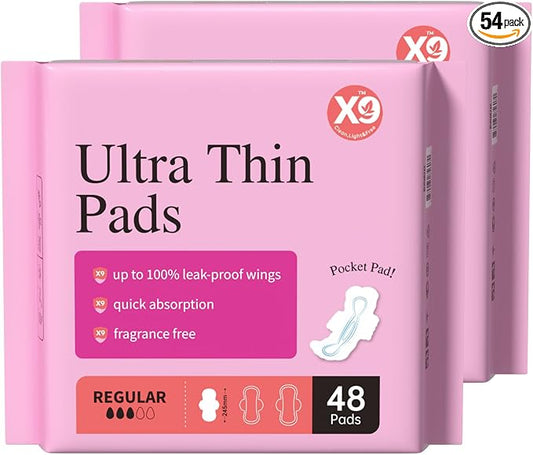 Ultra Thin Pads for Women with Wings, Regular Absorbency Period Pads, Lightweight & Discreet Feminine Pads, Travel Friendly, 96 Count