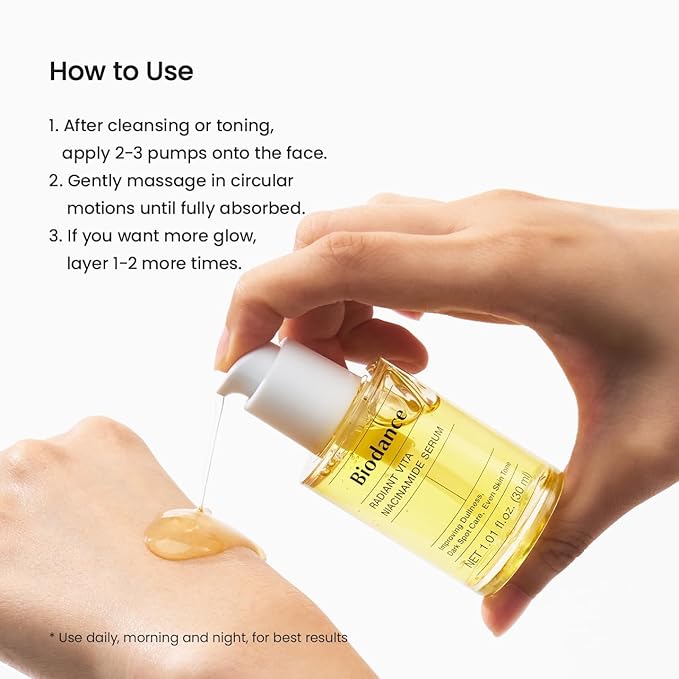BIODANCE Radiant Vita Niacinamide Serum, for Even Tone Dark Spot Care with Vitamin C, Hydrating for Sensitive Skin, Filter Glow Serum, Korean Skin Care, Valentines Day Gifts for Her | 1.01 floz x 1 ea