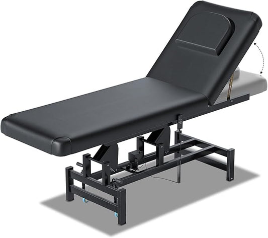 Electric Lift Massage Physical Therapy Table with Adjustable Backrest, Lockable Wheels, 4'' Think Premium Foam, 1500Lbs Capacity Professional Electric Massage Bed Commercial Home Use, Black
