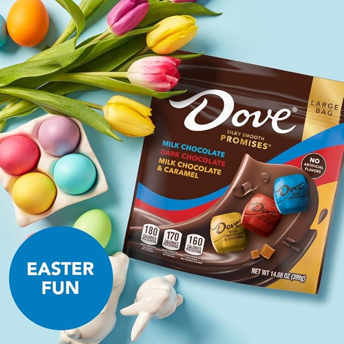 DOVE PROMISES Easter Milk Chocolate, Dark Chocolate, and Milk Chocolate & Caramel Variety Assortment, 14.08 Oz Large Bag