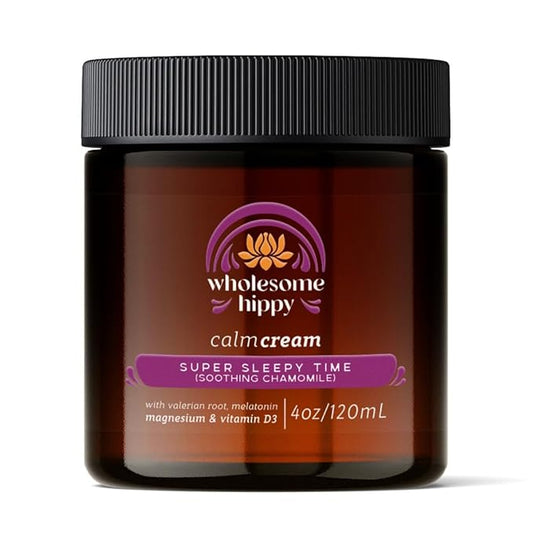 WHOLESOME HIPPY Super Sleepytime Calm Cream – Nighttime Body Butter with Magnesium, Melatonin, Valerian & Chamomile – Soothing Vegan Moisturizer for Bedtime Routine – 4oz