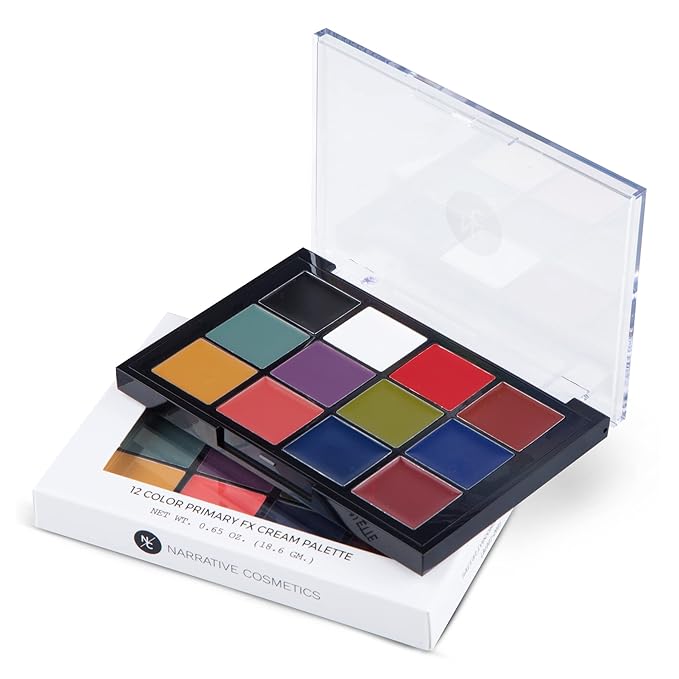 Narrative Cosmetics 12-Color Primary FX Cream Palette, Professional Quick Drying Waterproof SFX Makeup for the Stage, Film, Costumes, Cosplay