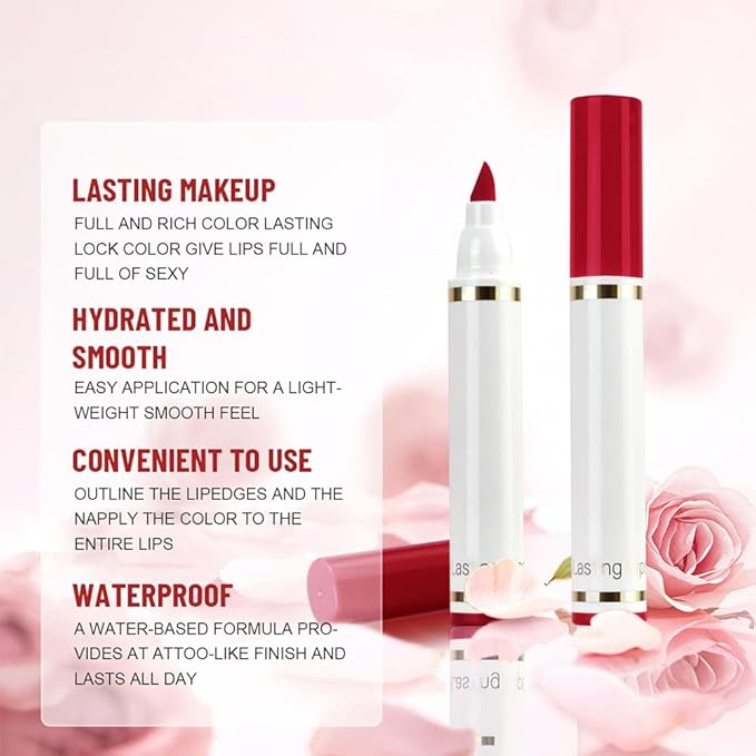 Scarlet Red Dual-Tip Liquid Lip Liner Pen - Flat End for Full Coverage & Pointed Tip for Precise Lining, Long-Lasting Waterproof Matte Lipstick, Makeup Tool for Full Coverage and Defined Lip Lines 03#