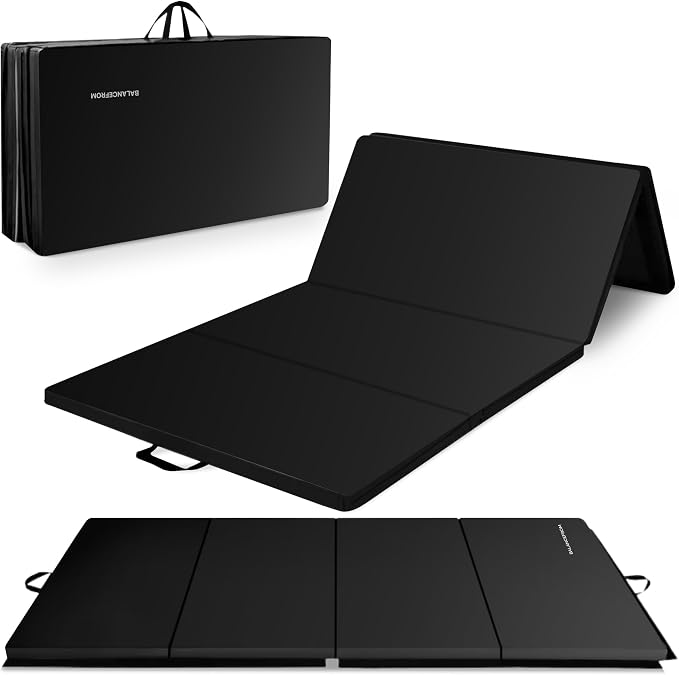 BalanceFrom 10x4 Feet 4-Panel Folding Gymnastics Mat – 2-Inch Thick Pad with Vinyl Surface and Carrying Handles for Tumbling, Yoga, Pilates, Home Workouts, and Martial Arts
