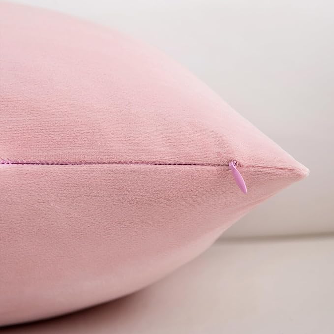 Velvet Decorative Throw Pillow Covers, Soft Square Cushion Case Home Decor for Living Room Couch Bed Sofa, Set of 2 Pack, Pink, 16x16 Inch