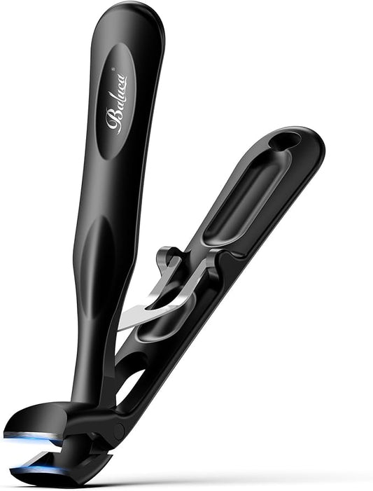 BALUCA Ergonomic Toenail Clippers for Thick Nails for Seniors, Angled Head Large Toe Nail Cutter for Men,Long Handle Nail Clippers with Catcher, Black
