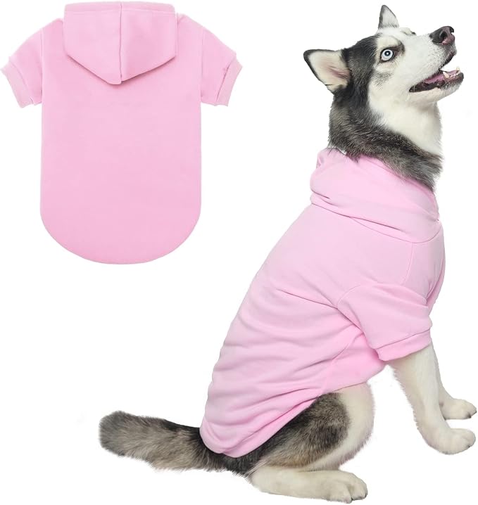 BINGPET Dog Hoodie for Large Dogs, Soft Pullover Pet Sweater | Warm Dog Sweatshirt Clothes, Winter Hooded Outfit for Girl Boy Dogs Puppy, French Pitbull Cold Weather Coats Wear, Pink XXL
