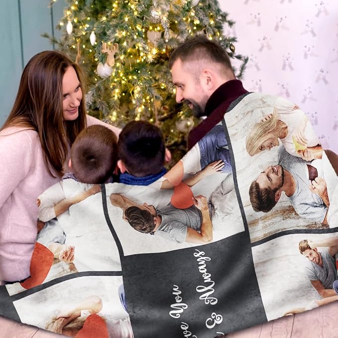 Ships Next Day, Custom Sherpa Fleece Blanket with Photos Text Soft Warm Custom Blanket Personalized Couples Gifts for Boyfriend Girlfriend Customized Picture Blanket Gifts for Christmas Valentines Day