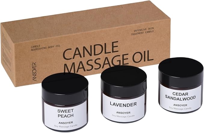 Massage Candle - Body Oil & Lotion Candle - 1.77OZ (3 Count, Cedar Sandalwood + Lavender + Sweet Peach)