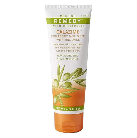 Medline Remedy Olivamine Calazime Skin Protectant Paste Cream, Used with Dry Chapped from Diaper Rash, Incontinence, Dermatitis, Psoriasis, Burns, Bites, White, 4 Oz