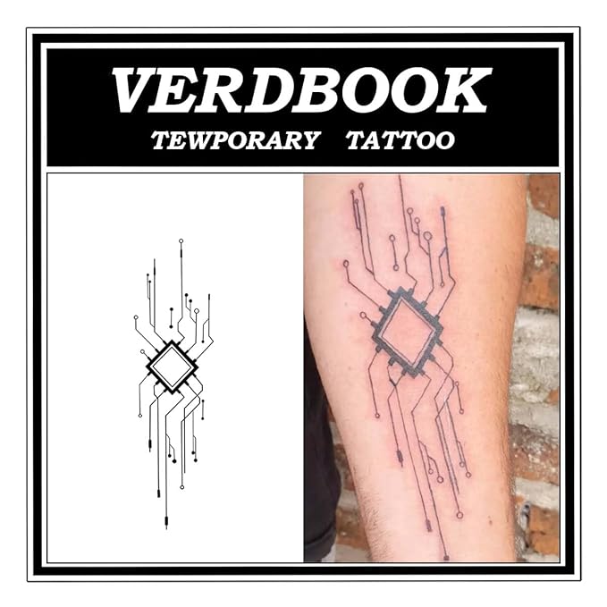 Waterproof Temporary Tattoos: 2-Sheet Tattoo Kit with Realistic Body Stickers, Semi-Permanent Tattoos for Adults Lasting 7-15 Days – Safe for Men & Women, Grid Lock