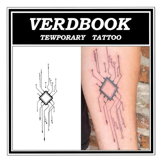 Waterproof Temporary Tattoos: 2-Sheet Tattoo Kit with Realistic Body Stickers, Semi-Permanent Tattoos for Adults Lasting 7-15 Days – Safe for Men & Women, Grid Lock
