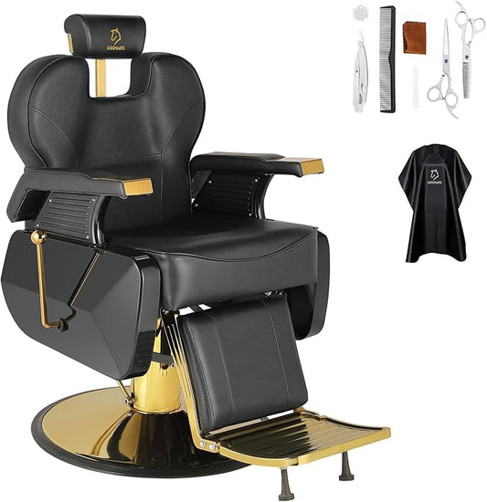 Salon Chair Barber Chair Hydraulic Recline Barber Chairs Hair Chair for Barbershop Hair Salon Equipment Styling Chair with Heavy Duty Hydraulic Pump Black Gold