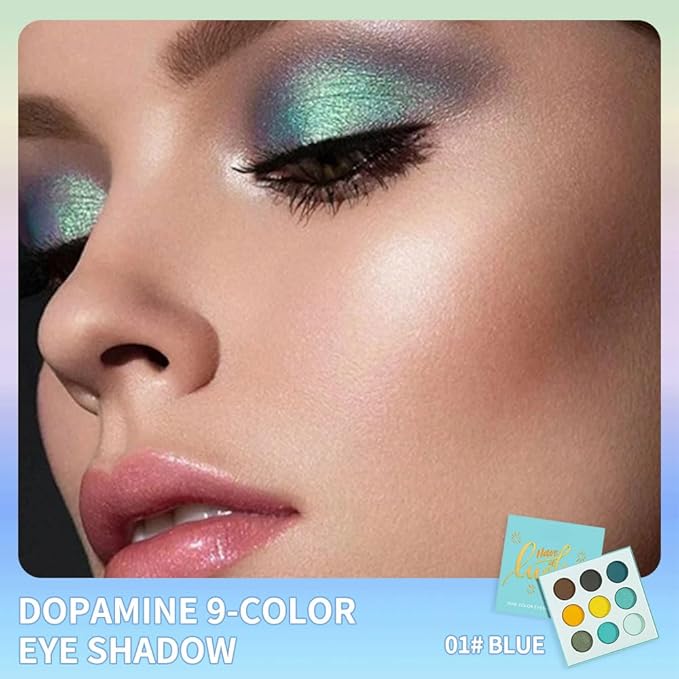9-Color Eyeshadow Palette – High Pigment Matte Shimmer Glitter Eyeshadow Palette in Teal, Yellow, Olive & Brown, Long-Lasting Waterproof, Blendable for Creative & Everyday Looks