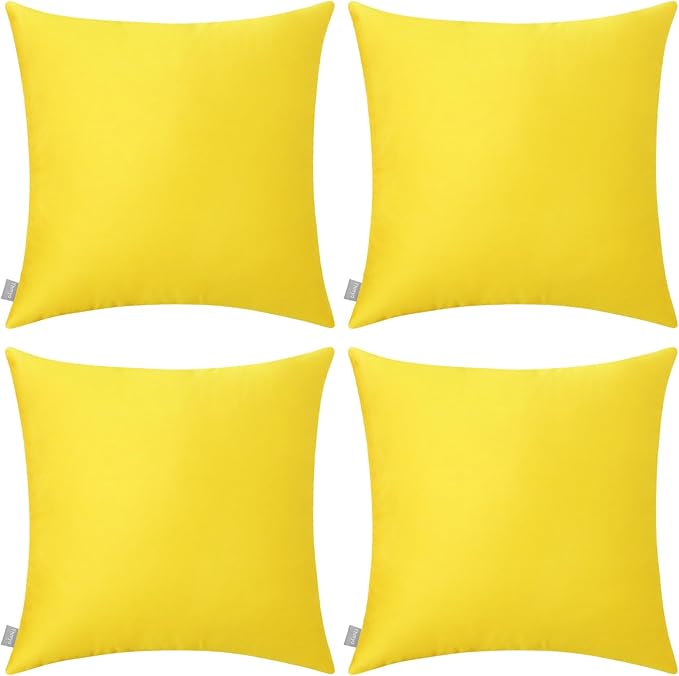 4-Pack 100% Cotton Comfortable Solid Decorative Throw Pillow Case,Thmyo Square Cushion Cover Pillowcase Sublimation Blank Pillow Covers DIY Throw Pillowcase for Sofa(20x20 inch/ 50x50cm,Lemon Yellow)