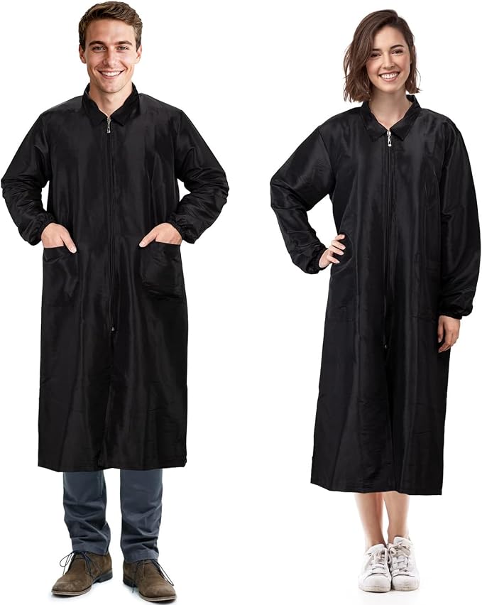 Noverlife Professional Full Coverage Long Sleeve Grooming Smock Collection | Anti-static Splash Proof Knee-Length Workwear for Pet Groomer Hair Stylist Gardener, Hair Resistant Protective Gown Shop Coat