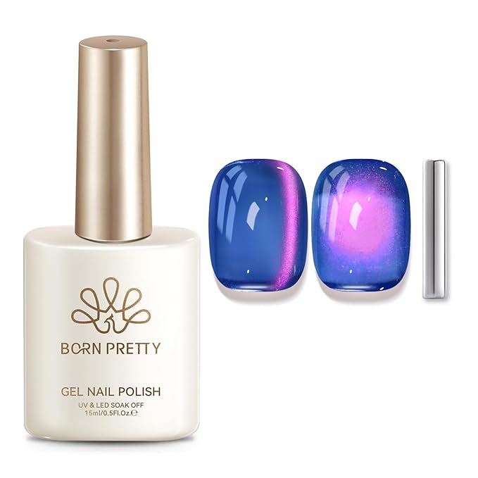 Born Pretty Jelly Glass Navy Blue Cat Magnetic Eye Gel Polish,2026 Spring Summer Fruit Navy Blue Holographic Glitter Shimmer Sheer Magnetic Gel Polish Salon DIY at Home