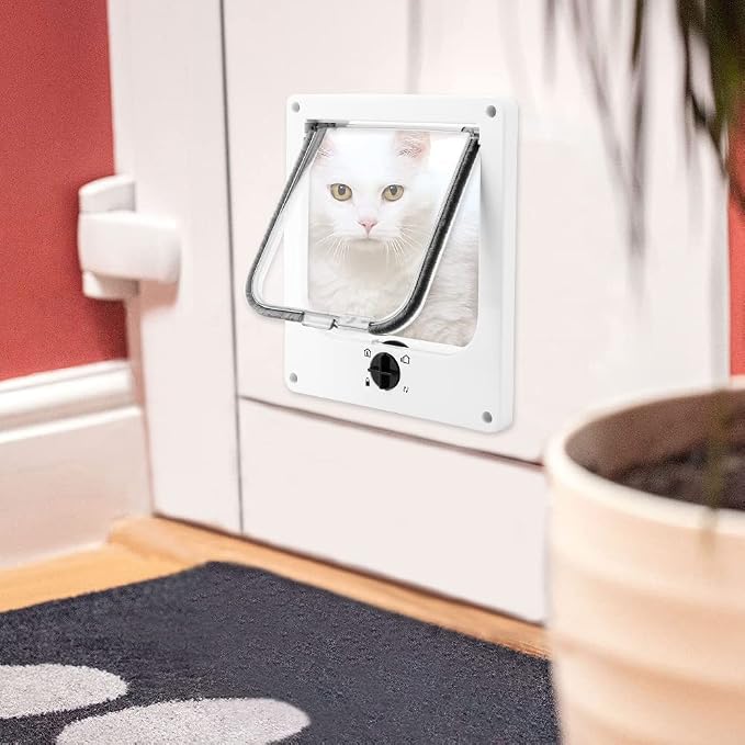 EASY JOY Cat Doors(Outer Size 8.6" x 7.5"), 4-Way Locking Cat Door for Interior Exterior Doors, Weatherproof pet Door with Magnet for Cat or Dog < 16.1 inches in Girth(White M) | Easy Install Pet Door For Cats & Doggie, Silent Manual Pet Flap For Wall/...