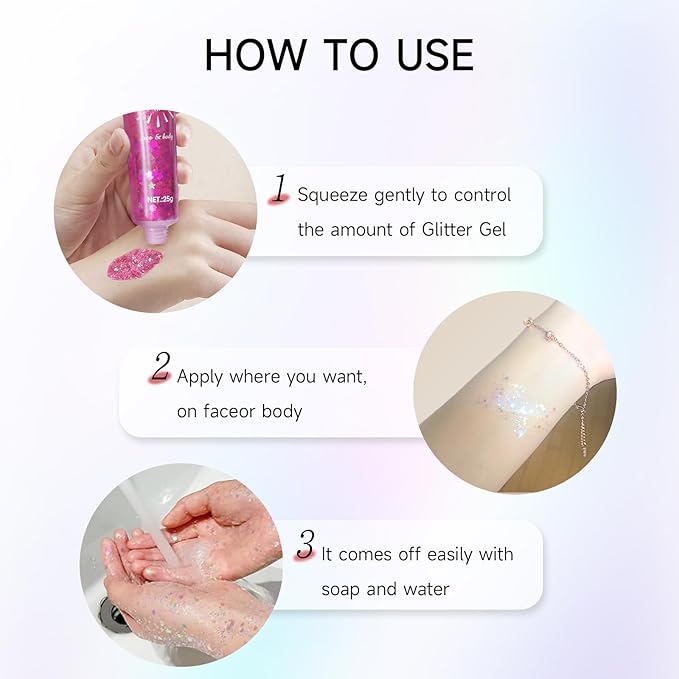 Face and Body Glitter 8 Color Body Glitter Gel Costume Accessories Chunky Glitters Eyeshadow for Christmas Party, Festivals, Event, Rave Sparkle Makeup