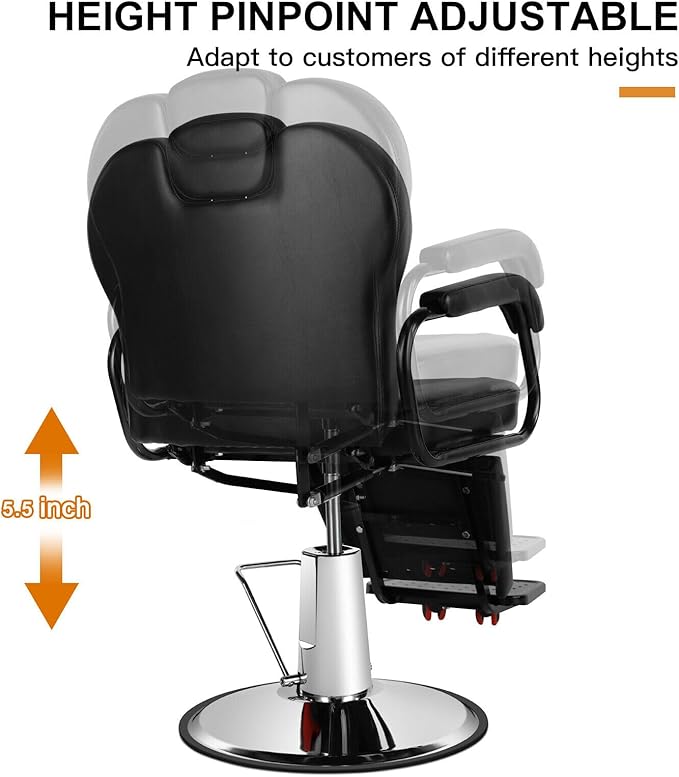 Artist hand Barber Chair Reclining Salon Chairs for Hair Stylist Heavy Duty Hydraulic Salon Shampoo Chair with Headrest and Footrest, 360 Degree Swivel, Spa Beauty Equipment