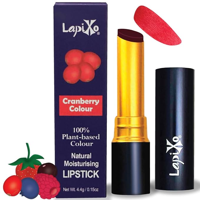LAPIXO 100% Plant-based Color Lipstick, Unique Formula, Natural + Moisturizing | Non-Toxic, Antioxidant-rich, All Food Ingredients, Natural Matte Vibrant Color, 4.4g/0.15oz (Cranberry color)
