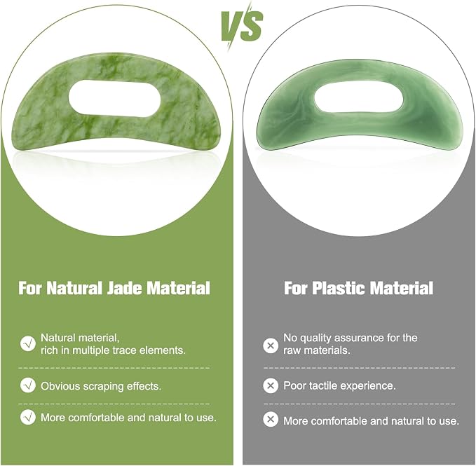 Jade Stone Gua Sha Massage Tool Set Larger Guasha Board with Handle Muscle Scraping Massage Tools Facial Anti Cellulite Spa Acupuncture Tools for Back Neck Face Leg Massage, Lymphatic Drainage