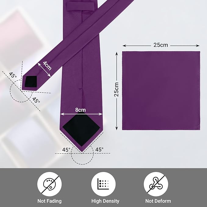 Black Tie Set in Gift Box Mens Solid Color 3.15" (8CM) Black Necktie and Pocket Square Set