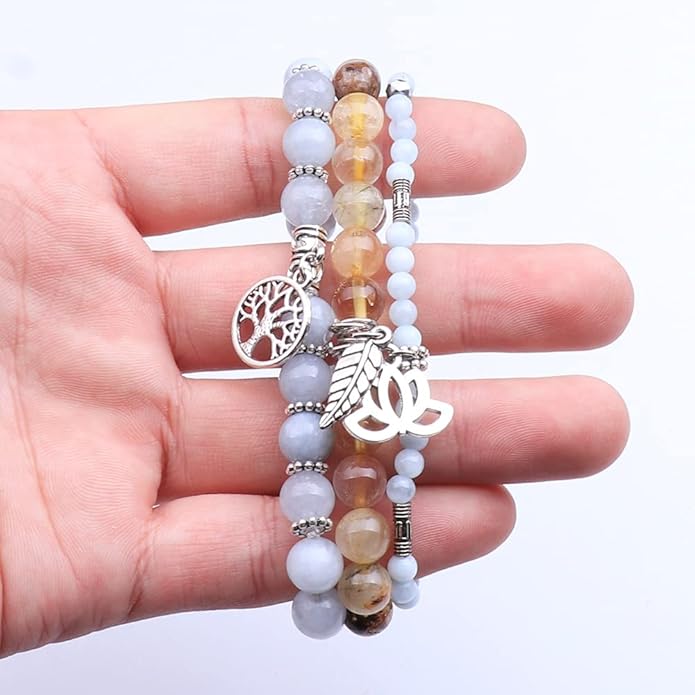 UEUC Tree of Life Yoga Healing Stone Bracelets,Multilayer Lotus Chakra Stone Reiki Bracelet Sets,Anxiety Crystal Natural Stone,for Women Stress Relief