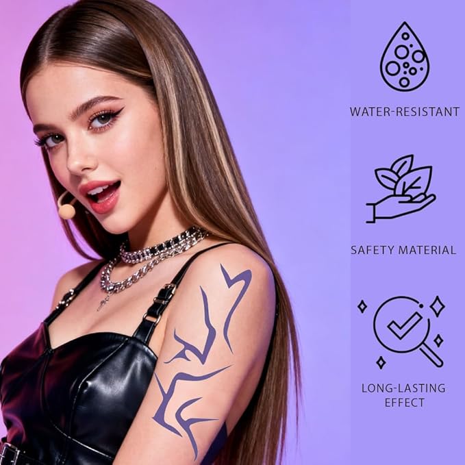 Full Body Temporary Tattoo Set (8 PCS) – Waterproof Holographic Body Art Stickers for Festival, Cosplay, Party & Fashion Looks – Long Lasting & Easy to Remove