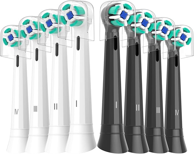 Replacement Heads Compatible with Oral B iO Electric Toothbrush, Soft Toothbrush Heads Fit for Oral-B iO 2/3/4/5/6/7/8/9/10 Series with Covers, White+Black 8pcs