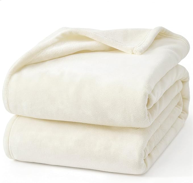 Hansleep Throw XL Beige Fleece Blanket, Soft Flannel Bed Blanket | Fuzzy Cozy Blanket 50x70 Inches, Multi-use for Bed, Sofa, Couch, Travel, Camping, All Season Warm Lightweight Cover
