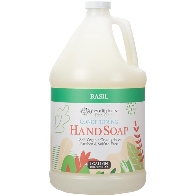 Ginger Lily Farms Botanicals Conditioning Liquid Hand Soap Refill, 100% Vegan & Cruelty-Free, Basil Scent, 1 Gallon (Pack of 4)