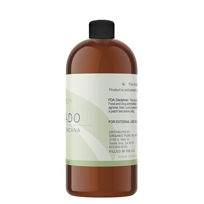 Avocado Oil - Pure, Unrefined, Partially Filtered, Non-GMO, Vegan, Fair Trade, Cold Pressed Peel, Bulk Carrier - 32 oz - for Skin, Hair, Nails, Body & More! Hydrating, Nourishing, Moisturizing
