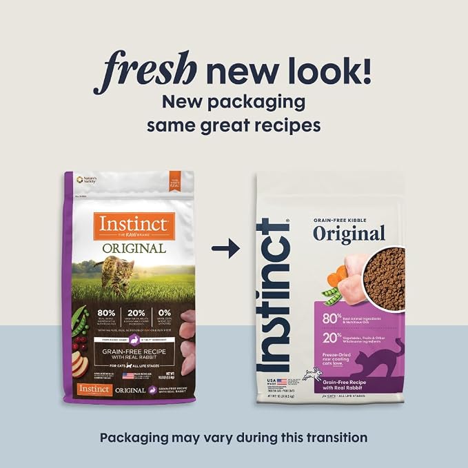 Instinct Original Dry Cat Food, Raw Coated Kibble, Real Rabbit, 10 lb. Bag | Raw-coated kibble with farm-raised rabbit for strong muscles, digestive health, and healthy skin & coat, grain-free
