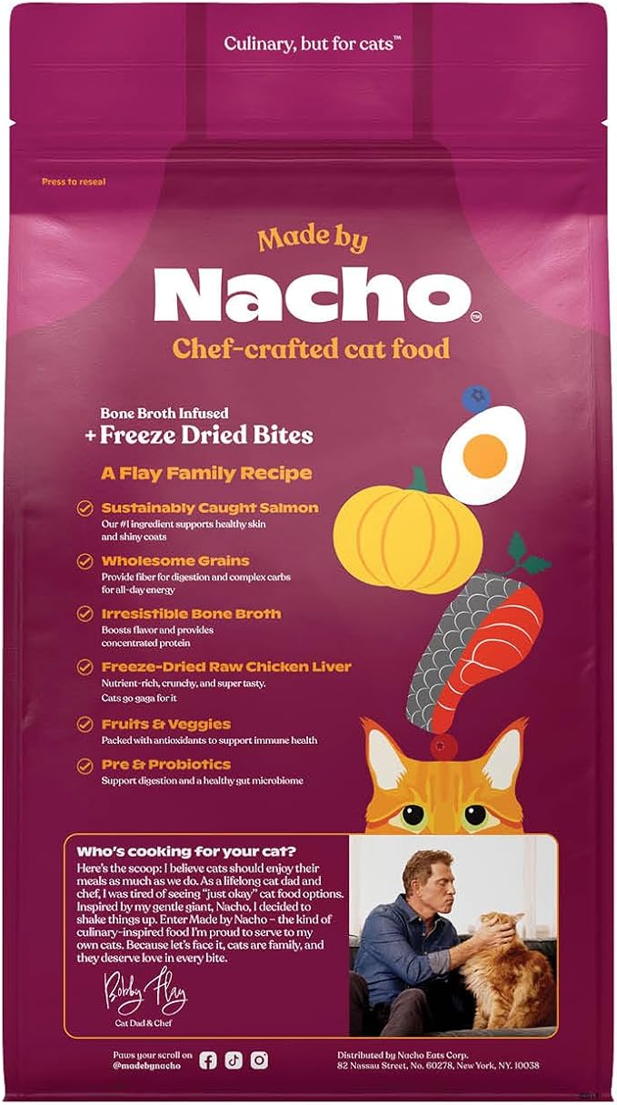 Made by Nacho Dry Cat Kibble 10lb Bag, High Protein Premium Cat Food with Freeze Dried Pieces, Sustainably-Caught Salmon, Whitefish & Pumpkin, Limited Ingredients, Single Bag | Protein-forward dry cat food with premium ingredients and craveable texture...