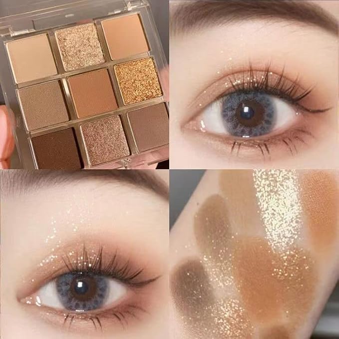 Kayswang 9 colors glitter eyeshadow palette makeup palette matte high pigment color cream texture natural eye shadow powder eye shadow palette in autumn and winter long lasting & waterproof (brown)