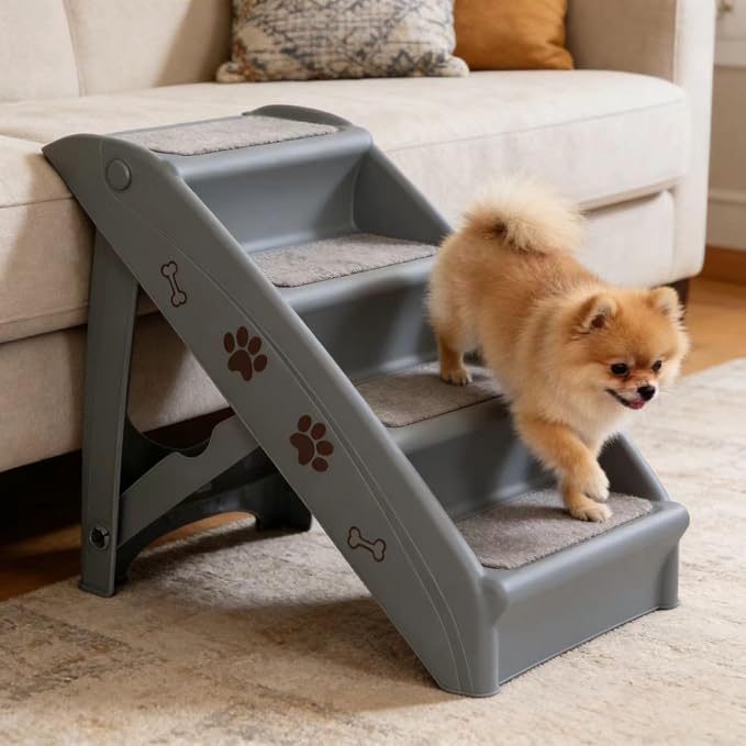 ZENY Dog Stairs for Bed 20" H,4-Step Dog Steps for High Bed, Couch, Car | Pet Steps for Small Dogs and Cats, Non-Slip Pet Ramp Indoor, Grey