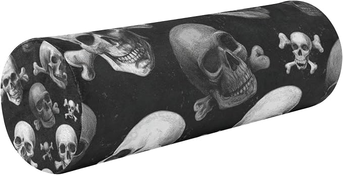 Pirate Horror Skulls Neck Roll Pillow Bolster Round Health Memory Foam Long Cervical Cylinder Pillows with Removable Washable Cover for Body Bed Legs Back Yoga