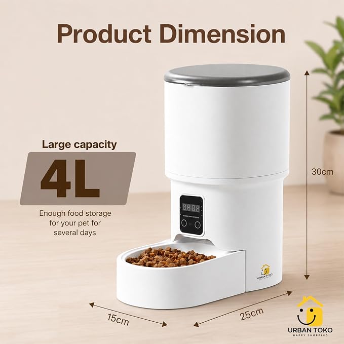 Automatic Pet Feeder for Cats & Dogs – 4L Button Type Programmable Timed Food Dispenser with Portion Control, Battery Backup, and Secure Locking Lid for Healthy Pet Routines