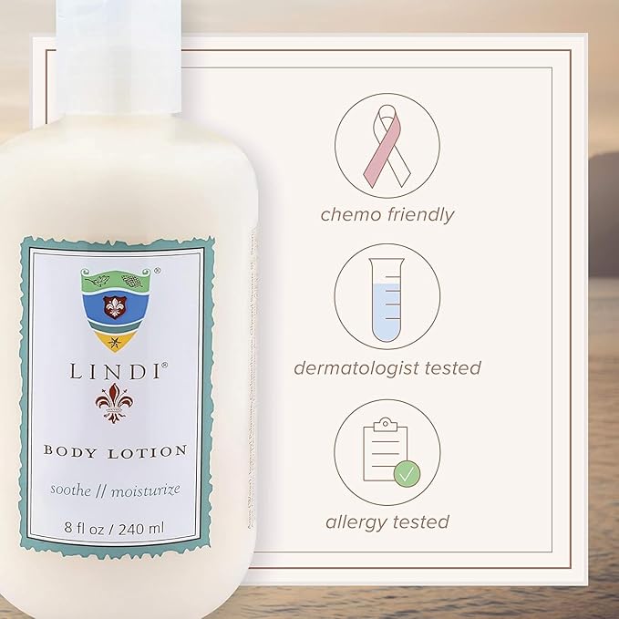 LINDI SKIN Body Lotion for Sensitive Skin - Nourishes Your Skin and Prevent Moisture Loss with Antioxidants and Hydrating Ingredients - Moisturizing Chemo Gentle Lotion for Cancer Patients (8 fl oz)